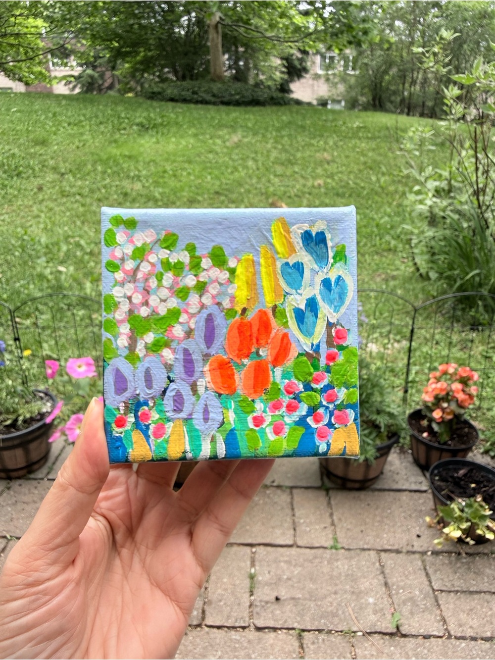 Hand-Painted Floral Mini Canvas Art - Vibrant Multicolor by Sara Purves